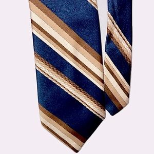 Louis Feraud Paris vintage kipper tie, polyester, blue, brown, tan stripes